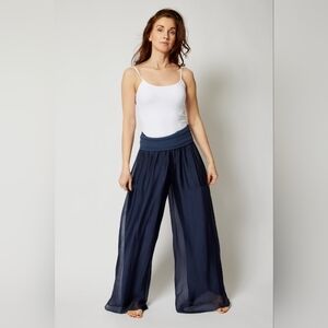 Gusy Italian Silk Blend Pants Blue Size L